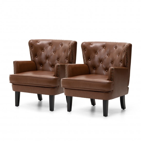 glitzhome Glitzhome Set of 2 Mid-century modern Coffee Leatherette Button-tufted Accent Arm Chair