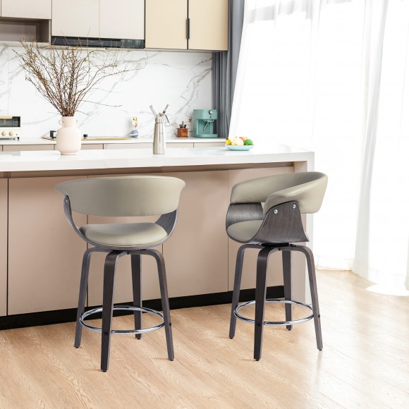 Glitzhome Glitzhome Set Of 2 Mid-century Modern Gray Leatherette Swivel Counter Stool With Gray Oak Bentwood Frame
