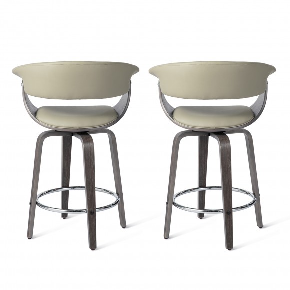 Glitzhome Glitzhome Set Of 2 Mid-century Modern Gray Leatherette Swivel Counter Stool With Gray Oak Bentwood Frame