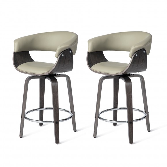 glitzhome Glitzhome Set of 2 Mid-century Modern Gray Leatherette Swivel Counter Stool with Gray Oak Bentwood Frame