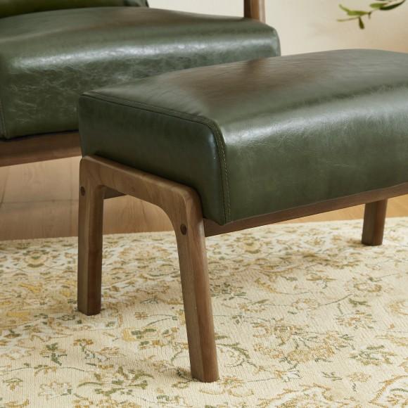 Glitzhome Glitzhome Set Of 2 Mid-century Modern Hunter Green Leatherette Accent Stool & Chair With Walnut Rubberwood Legs
