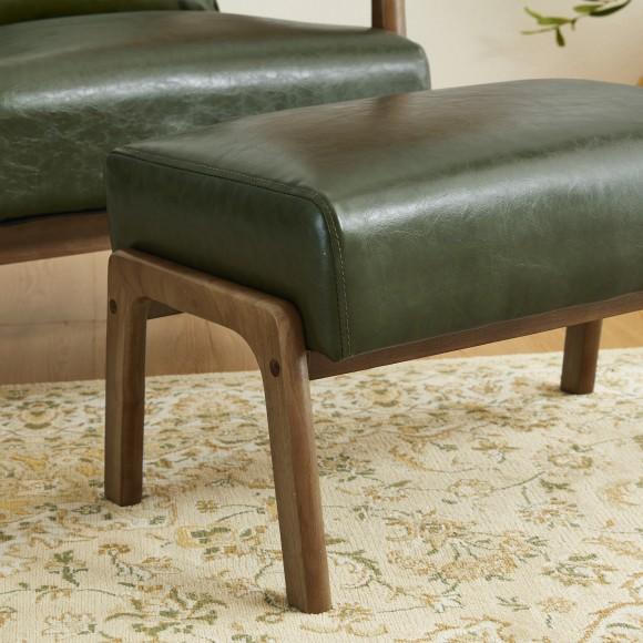 Glitzhome Glitzhome Set Of 2 Mid-century Modern Hunter Green Leatherette Accent Stool With Walnut Rubberwood Legs