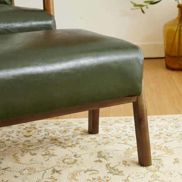 Glitzhome Glitzhome Set Of 2 Mid-century Modern Hunter Green Leatherette Accent Stool With Walnut Rubberwood Legs