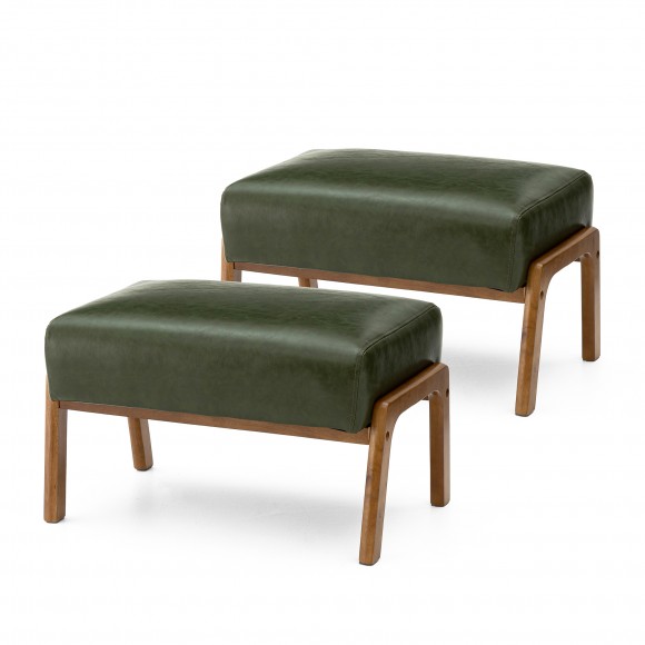 glitzhome Glitzhome Set of 2 Mid-century Modern Hunter Green Leatherette Accent Stool with Walnut Rubberwood Legs