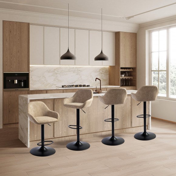 Glitzhome Glitzhome Set Of 2 Mid-Century Modern Khaki Leatherette Gaslift Adjustable Swivel Bar Stool