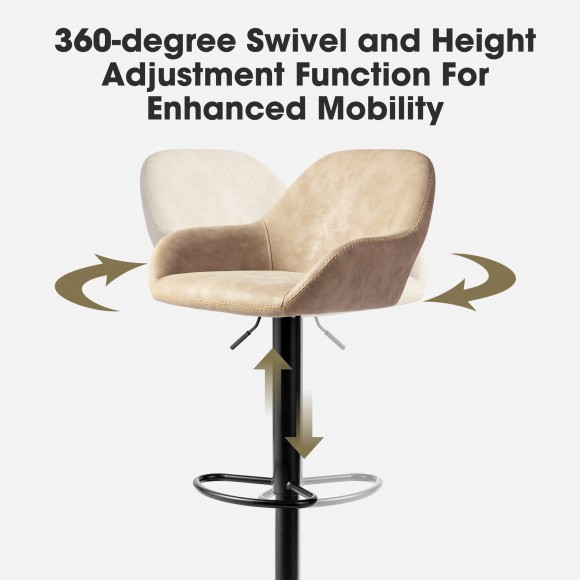 Glitzhome Glitzhome Set Of 2 Mid-Century Modern Khaki Leatherette Gaslift Adjustable Swivel Bar Stool