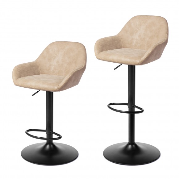 Glitzhome Glitzhome Set Of 2 Mid-Century Modern Khaki Leatherette Gaslift Adjustable Swivel Bar Stool
