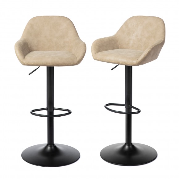 glitzhome Glitzhome Set of 2 Mid-Century Modern Khaki Leatherette Gaslift Adjustable Swivel Bar Stool