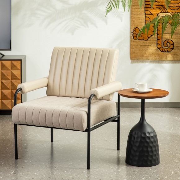 Glitzhome Glitzhome Set Of 2 Mid-Century Modern Leatherette And Fabric Combination Armchair With Black Metal Frame And Padded Arms