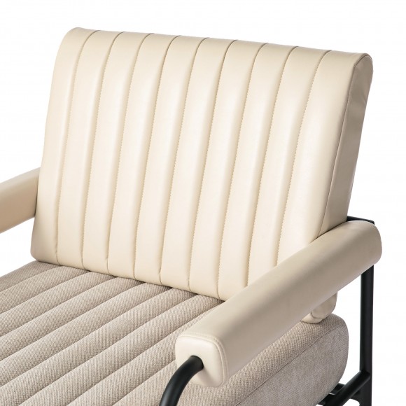 Glitzhome Glitzhome Set Of 2 Mid-Century Modern Leatherette And Fabric Combination Armchair With Black Metal Frame And Padded Arms