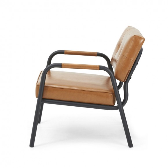 Glitzhome Glitzhome Set Of 2 Mid-Century Modern Light Brown Leatherette Arm Accent Chair With Frosted Black Metal Frame