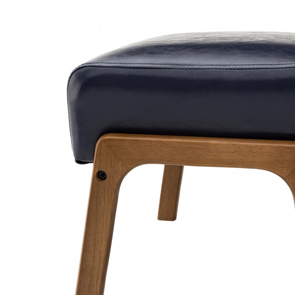Glitzhome Glitzhome Set Of 2 Mid-century Modern Navy Blue Leatherette Accent Stool With Walnut Rubberwood Legs