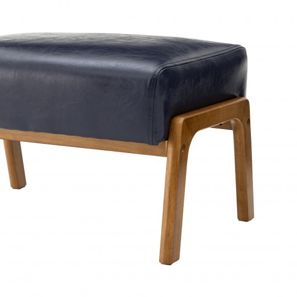 Glitzhome Glitzhome Set Of 2 Mid-century Modern Navy Blue Leatherette Accent Stool With Walnut Rubberwood Legs