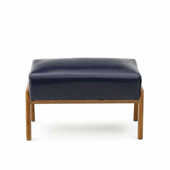 Glitzhome Glitzhome Set Of 2 Mid-century Modern Navy Blue Leatherette Accent Stool & Chair With Walnut Rubberwood Legs