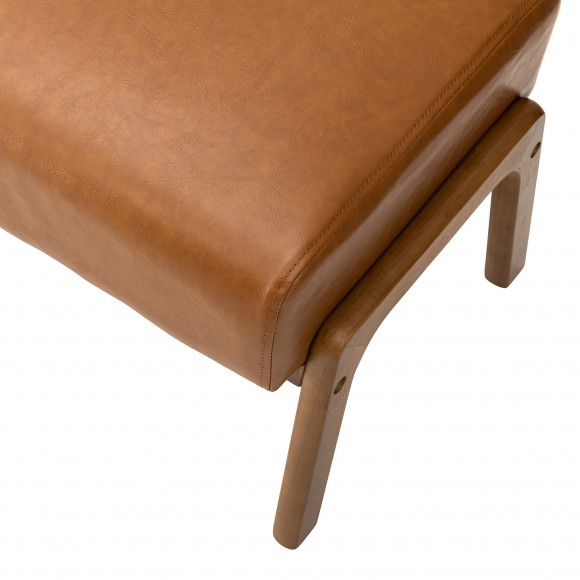 Glitzhome Glitzhome Set Of 2 Mid-century Modern Yellowish-brown Leatherette Accent Stool With Walnut Rubberwood Legs