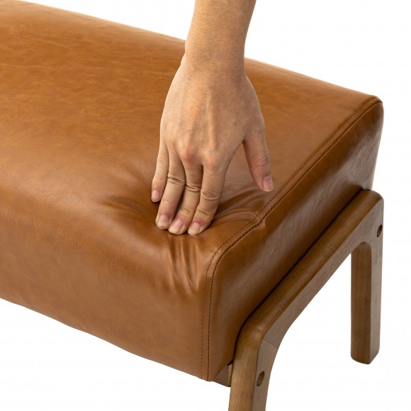 Glitzhome Glitzhome Set Of 2 Mid-century Modern Yellowish-brown Leatherette Accent Stool With Walnut Rubberwood Legs