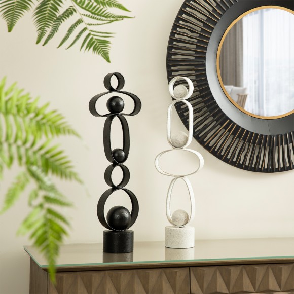 Glitzhome Glitzhome Set Of 2 Modern Abstract White Metal Sculpture Table Decor