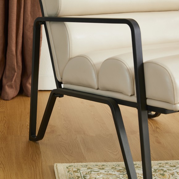 Glitzhome Glitzhome Set Of 2 Modern Beige Wavy Leatherette Accent Arm Chair With Black Metal Frame