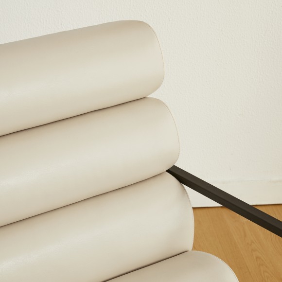 Glitzhome Glitzhome Set Of 2 Modern Beige Wavy Leatherette Accent Arm Chair With Black Metal Frame