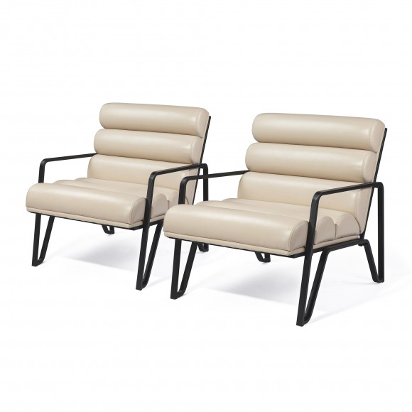 glitzhome Glitzhome Set of 2 Modern Beige Wavy Leatherette Accent Arm Chair with Black Metal Frame