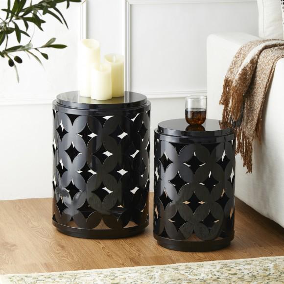 Glitzhome Glitzhome Set Of 2 Modern Black Heavy Duty Metal Frame Side Table Or Accent Stool