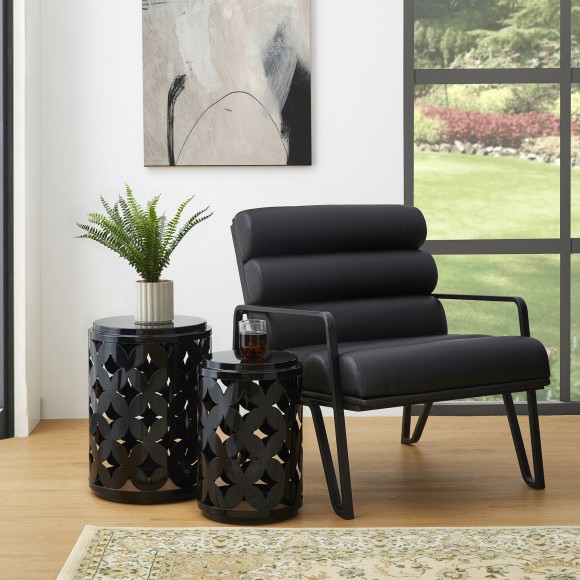 Glitzhome Glitzhome Set Of 2 Modern Black Heavy Duty Metal Frame Side Table Or Accent Stool