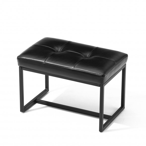 Glitzhome Glitzhome Set Of 2 Modern Black Thick Leatherette Accent Chair Accent Stool