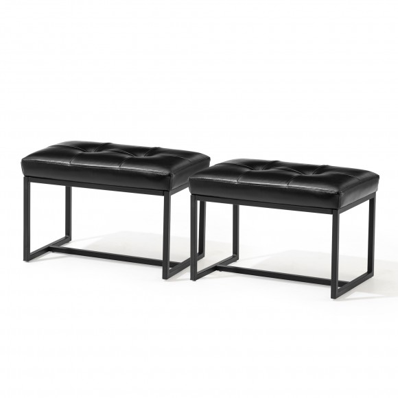 glitzhome Glitzhome Set of 2 Modern Black Thick Leatherette Accent Stool