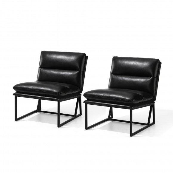 glitzhome Glitzhome Set of 2 Modern Black Thick Leatherette Accent Arm Chair