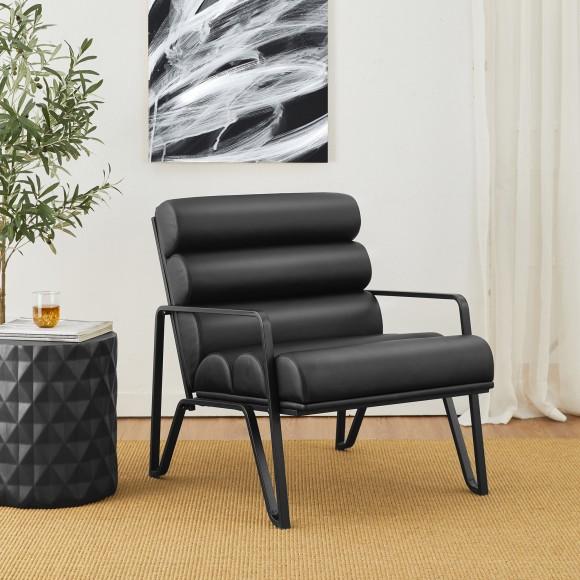 Glitzhome Glitzhome Set Of 2 Modern Black Wavy Leatherette Accent Arm Chair With Black Metal Frame