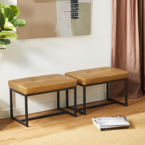 Glitzhome Glitzhome Set Of 2 Modern Camel Thick Leatherette Accent Stool