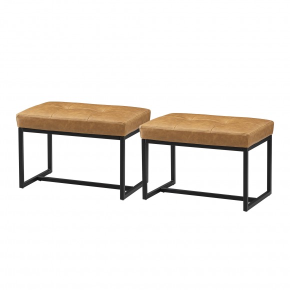 glitzhome Glitzhome Set of 2 Modern Camel Thick Leatherette Accent Stool
