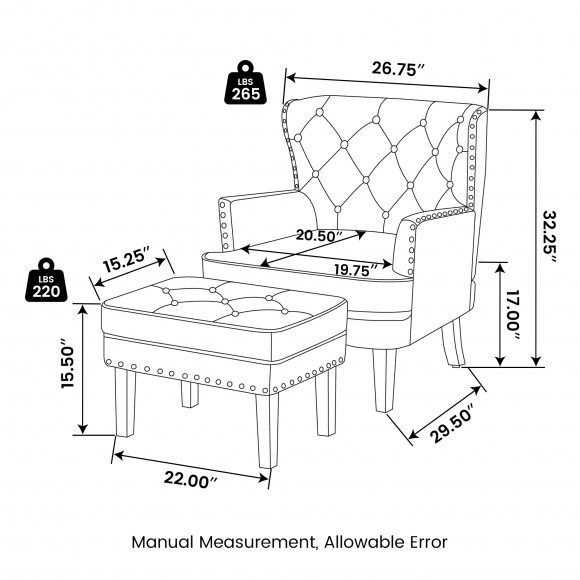 Glitzhome Glitzhome Set Of 2 Modern Coffee Leatherette Button-tufted Accent Chair & Accent Stool
