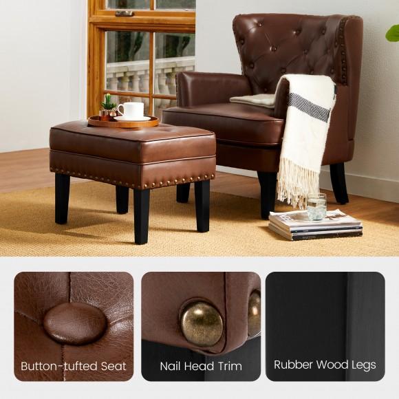Glitzhome Glitzhome Set Of 2 Modern Coffee Leatherette Button-tufted Accent Chair & Accent Stool