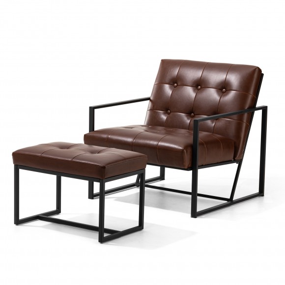 glitzhome Glitzhome Set of 2 Modern Coffee Thick Leatherette Accent Chair Accent Stool