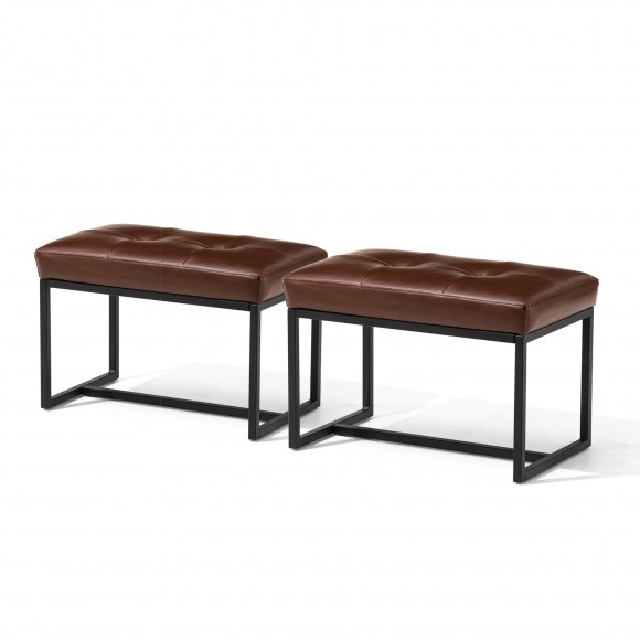 glitzhome Glitzhome Set of 2 Modern Coffee Thick Leatherette Accent Stool