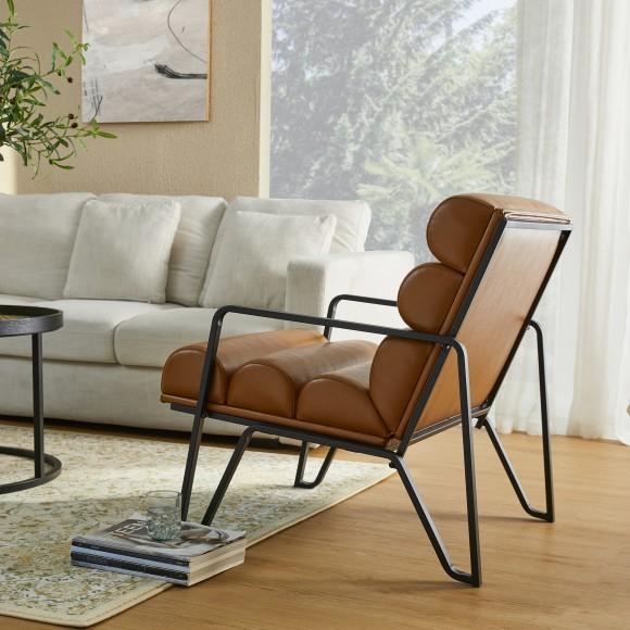 Glitzhome Glitzhome Set Of 2 Modern Coffee Wavy Leatherette Accent Arm Chair With Black Metal Frame