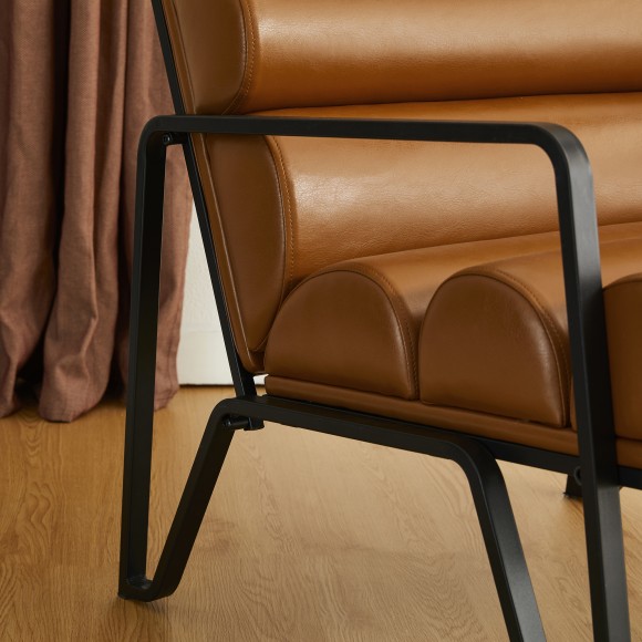 Glitzhome Glitzhome Set Of 2 Modern Coffee Wavy Leatherette Accent Arm Chair With Black Metal Frame