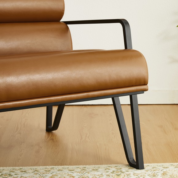 Glitzhome Glitzhome Set Of 2 Modern Coffee Wavy Leatherette Accent Arm Chair With Black Metal Frame