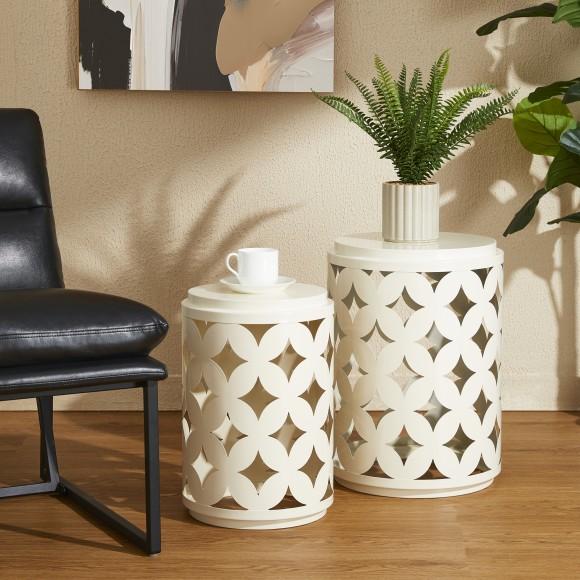 Glitzhome Glitzhome Set Of 2 Modern Cream White Heavy Duty Metal Frame Side Table Or Accent Stool