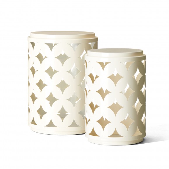 glitzhome Glitzhome Set of 2 Modern Cream White Heavy Duty Metal Frame Side Table or Accent Stool