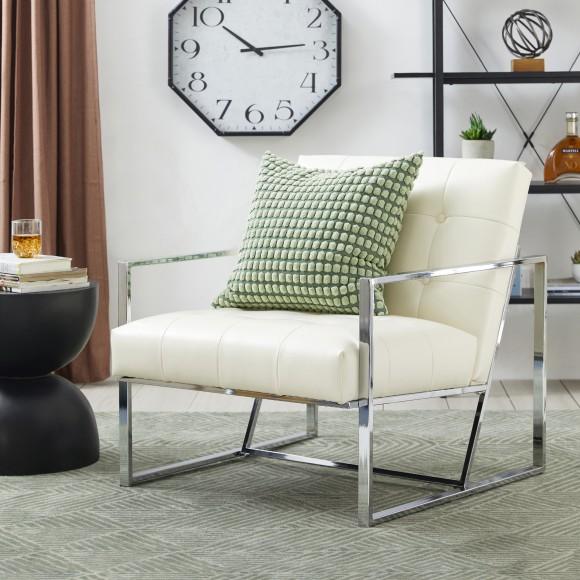 Glitzhome Glitzhome Set Of 2 Modern Cream White Leatherette Button-tufted Accent Arm Chair With Chrome Plated Frame