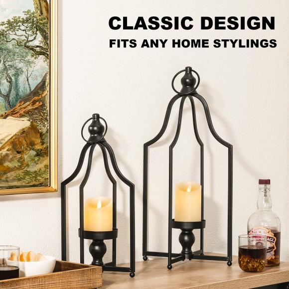 Glitzhome Glitzhome Set Of 2 Modern Farmhouse Black Metal Lanterns