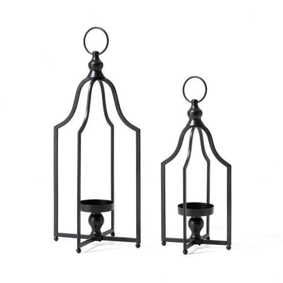 glitzhome Glitzhome Set of 2 Modern Farmhouse Black Metal Lanterns