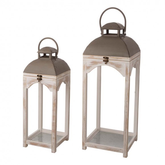 glitzhome Glitzhome Set of 2 Modern Farmhouse Wooden Lantern