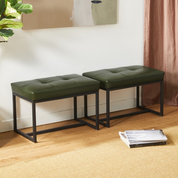 Glitzhome Glitzhome Set Of 2 Modern Hunter Green Thick Leatherette Accent Stool