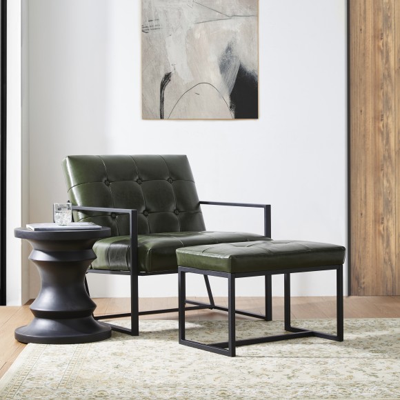 Glitzhome Glitzhome Set Of 2 Modern Hunter Green Thick Leatherette Accent Stool