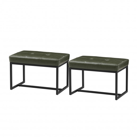 glitzhome Glitzhome Set of 2 Modern Hunter Green Thick Leatherette Accent Stool