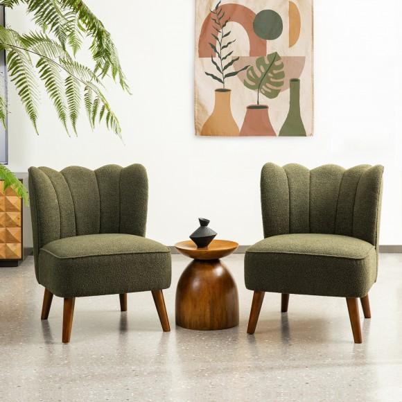 Glitzhome Glitzhome Set Of 2 Modern Hunter Green Upholstered Vertical Ripple Channel Tufted Accent Chair With Rubber Wood Legs