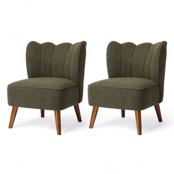 glitzhome Glitzhome Set of 2 Modern Hunter Green Upholstered Vertical Ripple Channel Tufted Accent Chair with Rubber Wood Legs